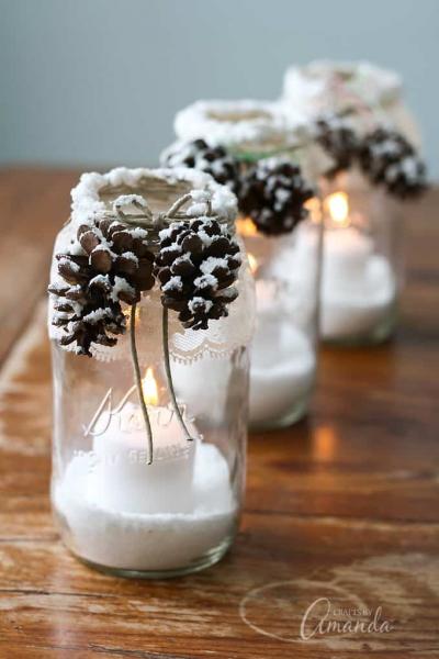 Image for event: DIY Snowy Pinecone Candle Jar